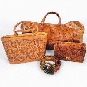 Embossed Leather Bags and Belt